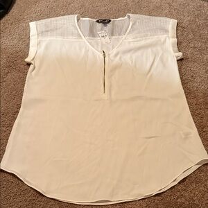 B Darlin Cream Short-Sleeve Zip Front Blouse